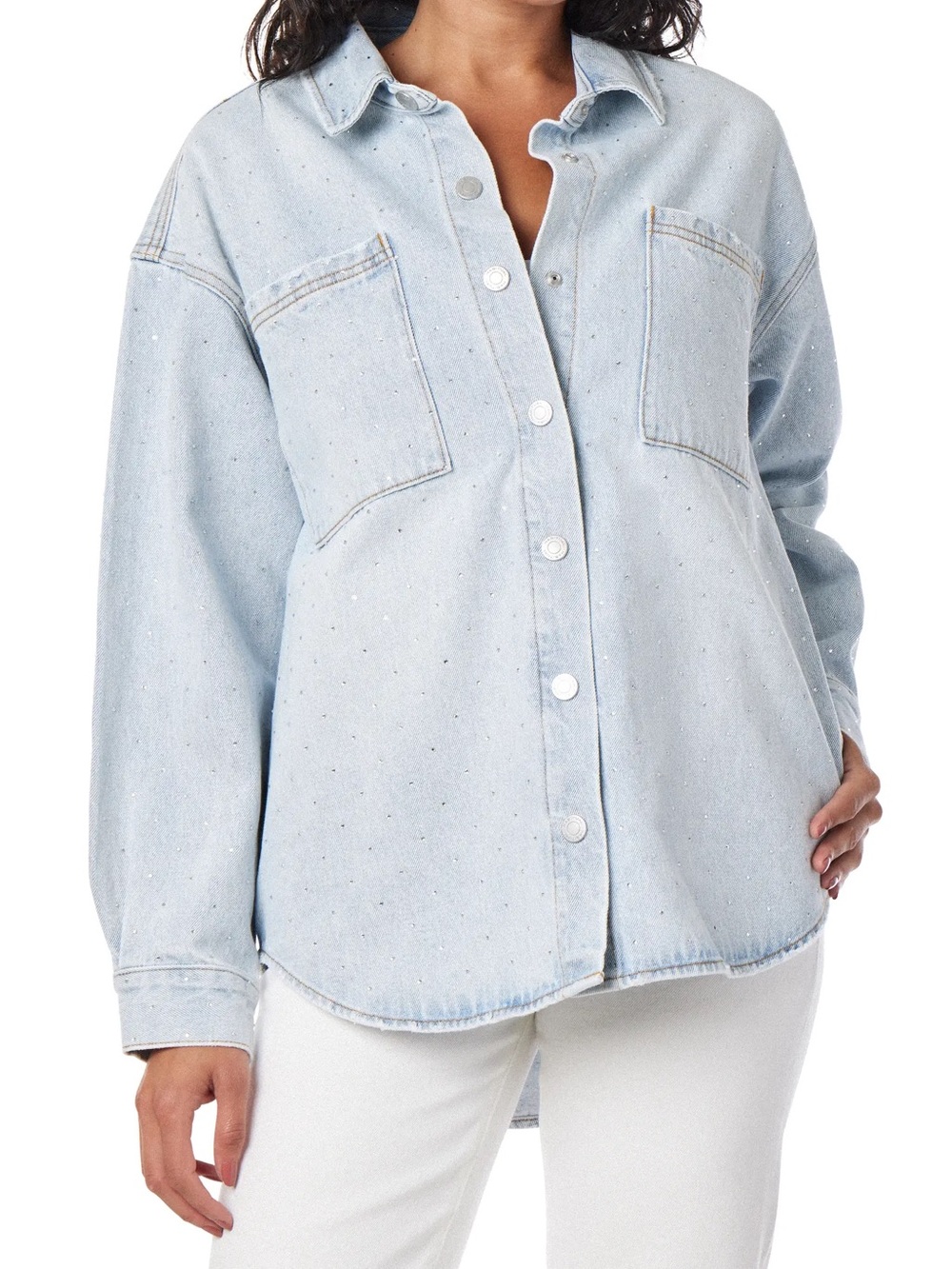 Habitual Rhinestone Embellished Denim Shirt Jacket SZ L